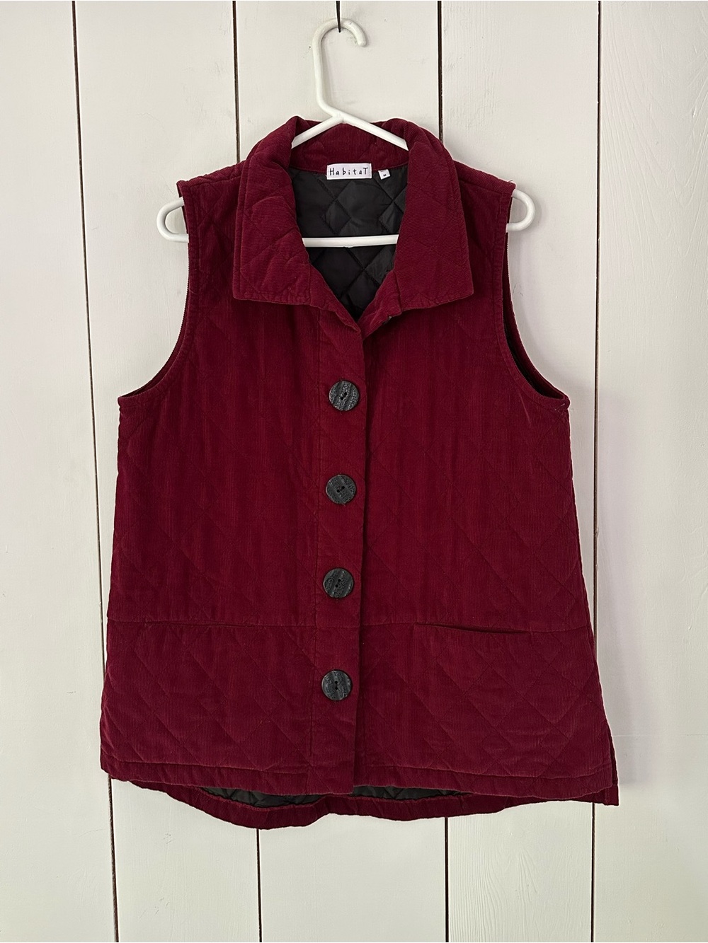 Habitat Quilted Corduroy Jacket Vest Sz M Burgundy Red Button Front